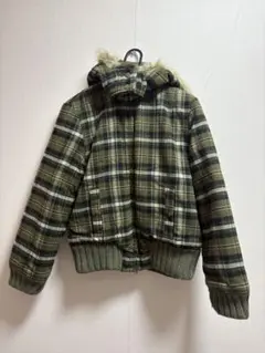 フード付きy2kオリーブグリーンチェックジャケット