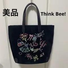 【美品】Think Bee! 刺繍デザイン 黒 トートバッグ