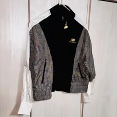 希少デザインNew Balance トラックジャケット チェック柄 ゴールド刺繍