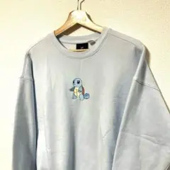 H&M ポケモン ゼニガメ刺繍 トレーナー XS サックス 裏起毛 美品 古着