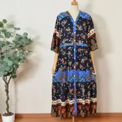 新品 タグ付き M パッチワーク エスニック柄 ロング ワンピース レディース