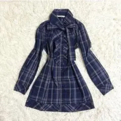 00s Y2K 森ガール　姫系　ボウタイ　前開き　チェックシャツ　フェアリーコアのサムネイル