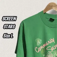 90s USA製 SCREEN STARS 花火Tシャツ L グリーン