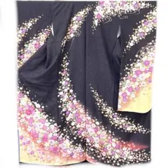 ☆中古品☆振袖　単品　正絹　焦茶系ラメ入り花模様Ｂ級品ヤケ有り振袖 ☆中古品☆振袖 単品 正絹 焦茶系ラメ入り花模様B級品ヤケ有り振袖