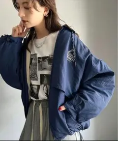 美品Javaジャバコラボ スポーツMIX胸刺繍×襟配色ブルゾン　中綿ブルゾン