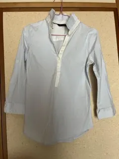 ZARA 水色 ストライプ 七分袖シャツ