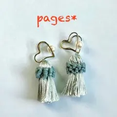 B-14 エレガントブルーのハートとタッセルピアス/イヤリング