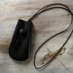 ミニ巾着 ネックレスバッグ 本革 ブラック ディアスキン 国産皮革 赤字特価