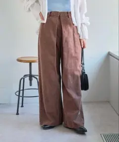 Kastane デニムタックワイドパンツ ブラウン