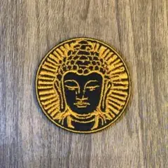 仏像刺繍ワッペン　大日如来　 アップリケ 直径50.18mm　黒に金糸