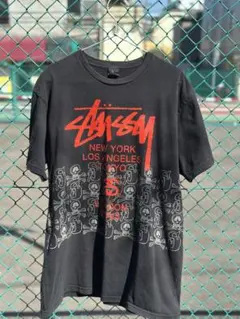 【人気XL】STUSSY ワールドツアー スカル ドクロ Tシャツ 黒 Y2K