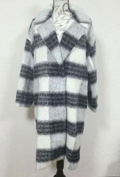 EMODA ホワイト・ブラック チェック柄 ロングコート　サイズF