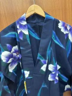 紺地 花柄 浴衣 単品