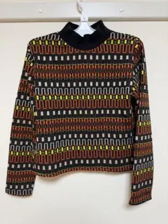 ZARA 総柄 薄手ニットトップス L ハイネック ジャガード柄