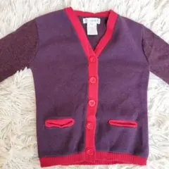 紫と赤のVネックカーディガン　キッズ　100cm