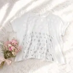 【スナオクワハラ】メタリック ドット プリント ドルマン Tシャツ ホワイト Mのサムネイル