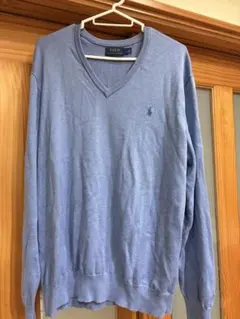 POLO RALPH LAUREN Vネック セーターLサイズブルーカラー