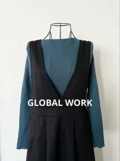 GLOBAL WORK ポケット付きジャンパースカート　ロングスカート　ブラック