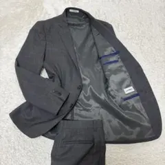 【洗練デザイン】近年 レミュー セットアップ スーツ ウィンドウペン グレー　L