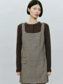 ZARA　ザラ　チェック柄ショートワンピース　XS　ベージュブラウン　チュニック