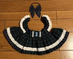 ラボ服⭐︎らぼ服 紺と緑のタータンチェックのワンピース♡リボン飾りつき