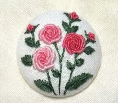 刺繍ブローチ　ピンク薔薇