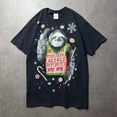 アメリカ古着　アニマル　ナマケモノ　動物　クリスマス　おもしろ　ユニーク　黒　M