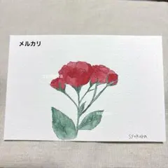 原画　水彩画　赤い薔薇　花　ポストカード　手描きイラスト　アナログイラスト