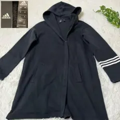 adidas アディダス フード付きロングカーディガン ガウンパーカーブラック
