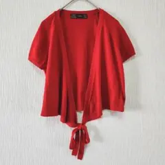 【ZARA】（L）タイフロントショートスリーブニットカーディガン/半袖ボレロ
