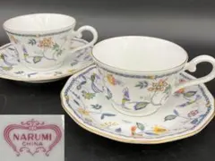 美品 ナルミ カップ＆ソーサー 2客セット 花柄 鳥柄　R8SA346