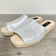 美品 gaimo スクエアトゥ エスパドリーユサンダル シルバー 23cm