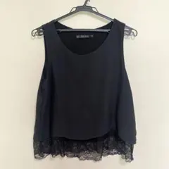 ノースリーブ レース裾付きトップス 黒