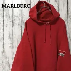 MARLBORO 90s オーバーサイズ パーカー 刺繍ロゴ レッドアメリカ古着