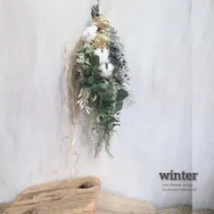 winter＊ユーカリ＆コットン&ピンクッション　ナチュラルフェイクスワッグ