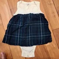 SHIPS チェック柄ロンパース グリーン、ホワイト