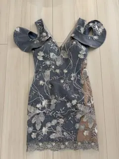 JEWELS グレー フラワー刺繍 ドレス S