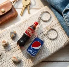 コカ・コーラボトル&ペプシ缶2個セット キーホルダー ミニチュア　レトロ　かばんのサムネイル