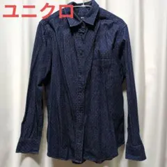 在庫処分！UNIQLO デニム・ダークブルー ドット柄 シャツ XL
