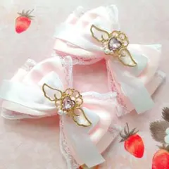 リボン ヘアクリップ 左右2個セット 量産型 地雷系 天使界隈 ライトピンク