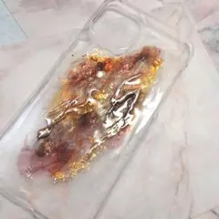 ハンドメイド☆iPhone11Pro用ハードクリアカバー☆ブラウン系ニュアンス☆