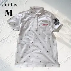 adidas ポロシャツ M ホワイト　ロゴ刺繍　半袖　adidas コットン