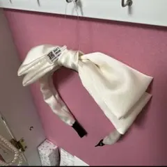 韓国風 リボンカチューシャ アイボリー バレエコア ガーリー ヘアアクセ