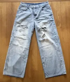 MENES buggy denim Dirty Blue wide denim - メルカリ