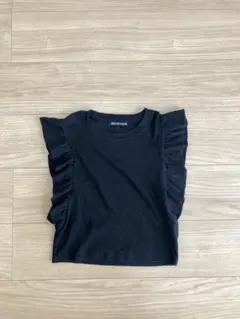 ZARA ブラック フリルノースリーブTシャツ M