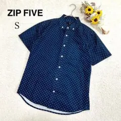 【ZIP FIVE】メンズ 半袖 シャツ ワークシャツ ドット柄 ネイビー系 Sのサムネイル