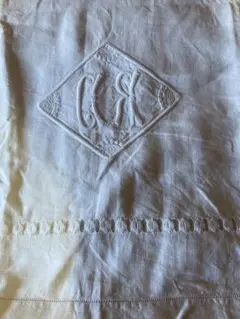 フランス・アンティーク＊リネン刺繍シーツ203×293 フランスアンティークリネンシーツ | 上質なモノグラム刺繍