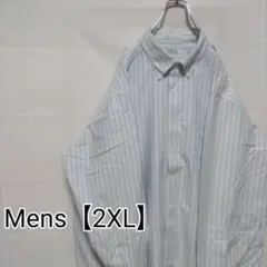 L23【US輸入】エルエルビーン　長袖シャツ【メンズ2XL相当】水色ストライプ