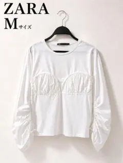 ZARA 長袖 ギャザー入りトップス ホワイト Mサイズのサムネイル