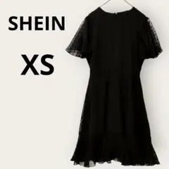 SHEIN ブラック ドット柄 半袖ワンピース XS 結婚式 二次会 パーティ